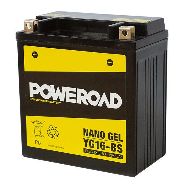 POWEROAD Nano Gel Motorcycle Battery - YG16-BS (fits YTX16-BS-1)