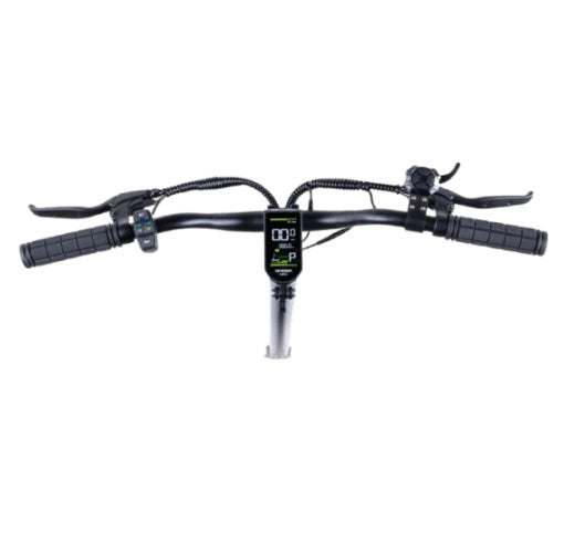 Black - Teverun Fighter Q handlebar assembly featuring the integrated central TFT display and custom grips