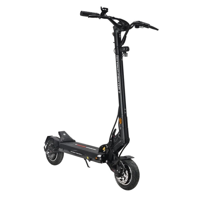Black - Teverun Fighter Q rear aerodynamic footrest with integrated bright LED brake lights and turn signals