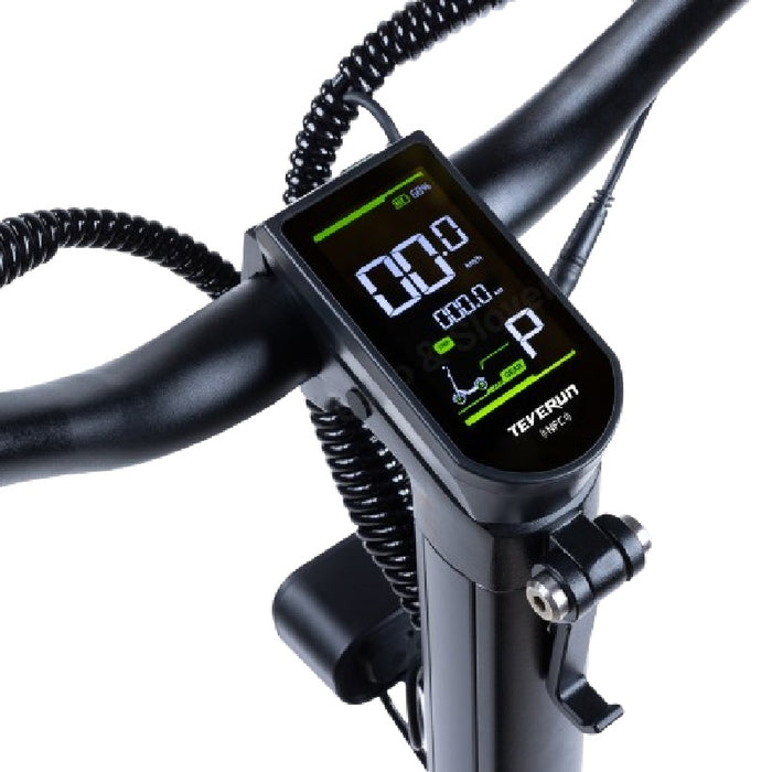 Black - Teverun Fighter Q security console showing the smart NFC card reader area on the black handlebars