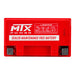 N/A - Front view of an MTX Power XT12 Sealed Maintenance Free Battery with a bright red top casing, black body, and clear silver terminals on to