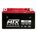 N/A - Front view of an MTX Power XTZ10S Sealed Maintenance Free Battery with a dark red top casing, black body, and silver top terminals.