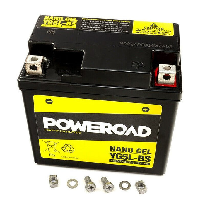 POWEROAD Nano Gel Motorcycle Battery - YG5L-BS (fits YTX5L-BS)