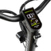 Black - handlebar setup featuring ergonomic grips, dual hydraulic brake levers, and a colorful digital display screen.