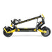Black/Yellow - electric scooter folded down into a compact profile, ideal for easy storage in a car trunk or garage.